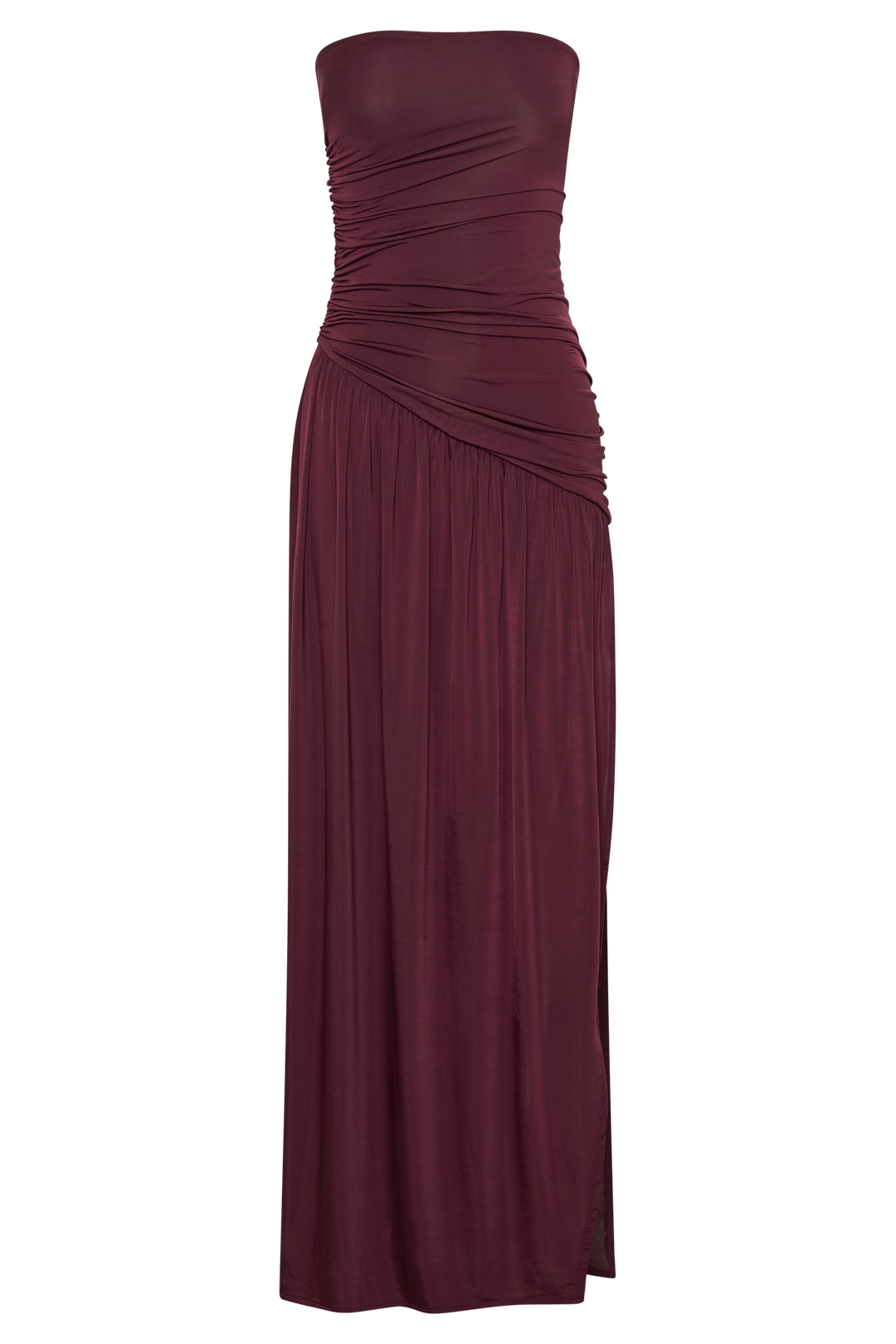 Selvara – Gerafftes Abendkleid in Bordeaux