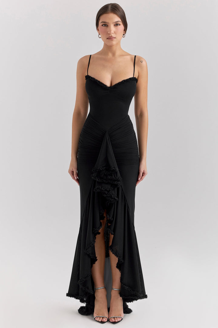 Marisse – Maxikleid aus Rüschen-Netzstoff